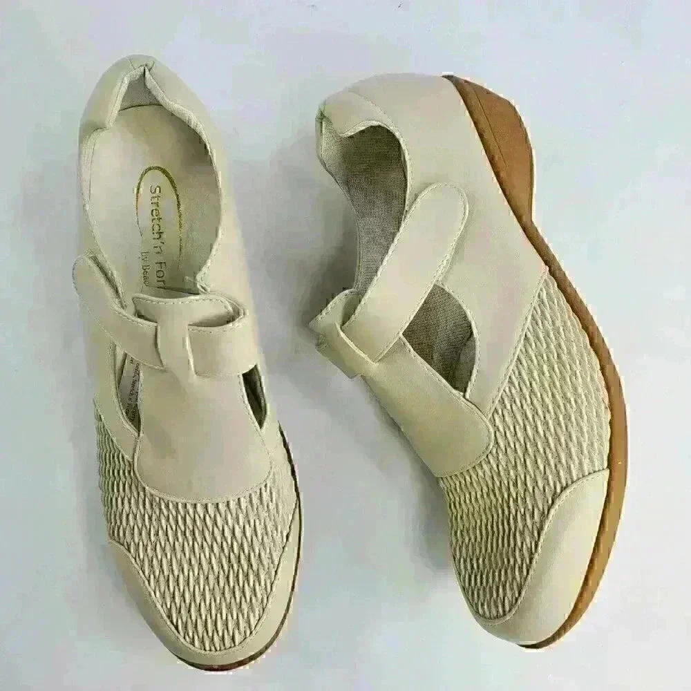 Stretch'n Form by Beacon Adjustable Strap Beige Women Comfort Shoes Size 8.5 New
